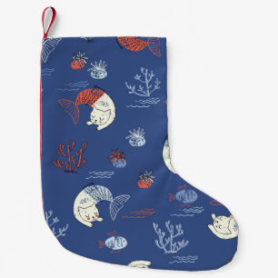 Cat mermaid, textured seamless pattern. small christmas stocking
