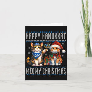 Cat Merry Christmas Happy Hanukkah Jewish Christia Card