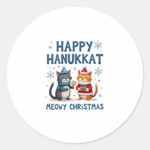 Cat Merry Christmas Happy Hanukkah Jewish Christia Classic Round Sticker