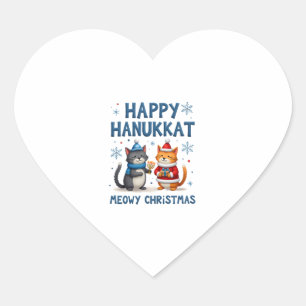 Cat Merry Christmas Happy Hanukkah Jewish Christia Heart Sticker