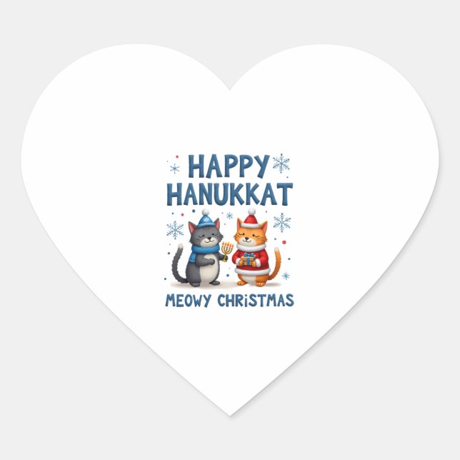 Cat Merry Christmas Happy Hanukkah Jewish Christia Heart Sticker (Front)