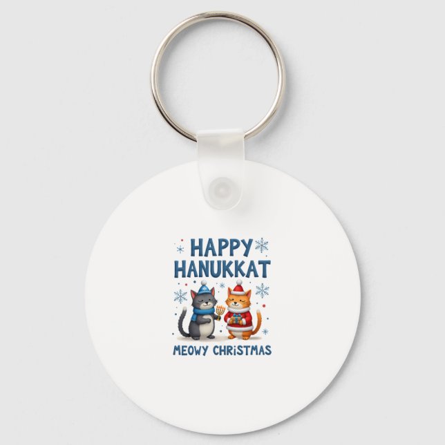 Cat Merry Christmas Happy Hanukkah Jewish Christia Key Ring (Front)