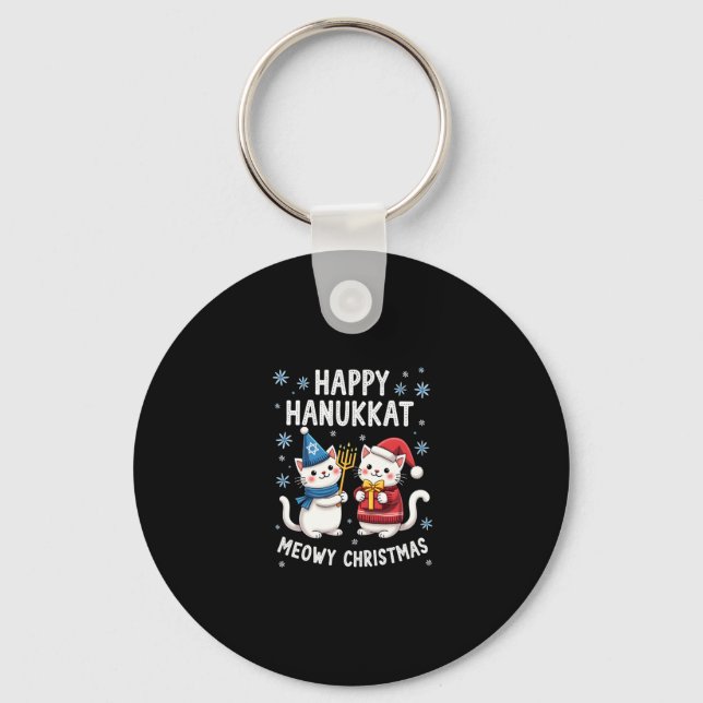 Cat Merry Christmas Happy Hanukkah Jewish Christia Key Ring (Front)