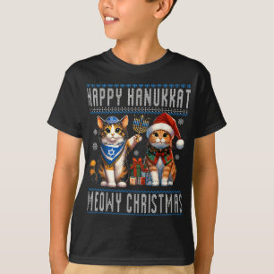 Cat Merry Christmas Happy Hanukkah Jewish Christia T-Shirt