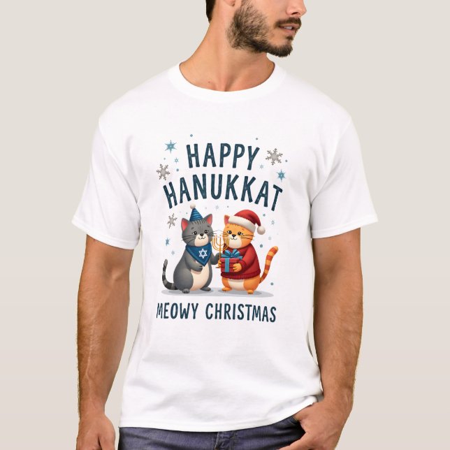Cat Merry Christmas Happy Hanukkah Jewish Christia T-Shirt (Front)