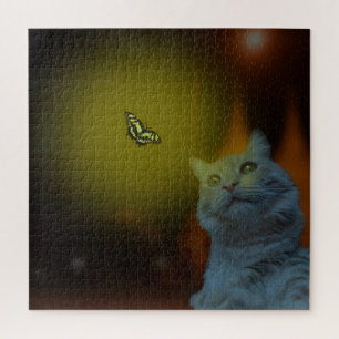 Cat Mesmerised By Butterfly, Jigsaw Puzzle
