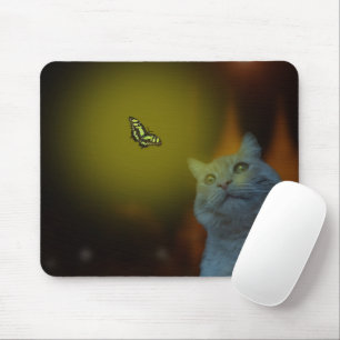 Cat Mesmerised By Butterfly, Mousepad