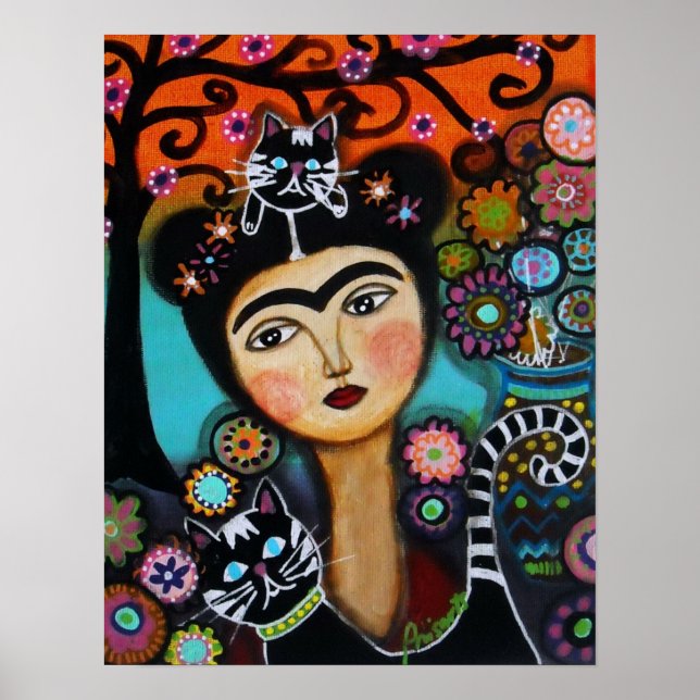 Cat Mexican Lady Day of the Dead Painting Poster (Front)