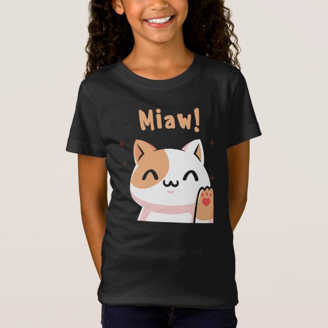 Cat Miaw-Kitty-Cute Cat-Funny T-Shirt (Front)