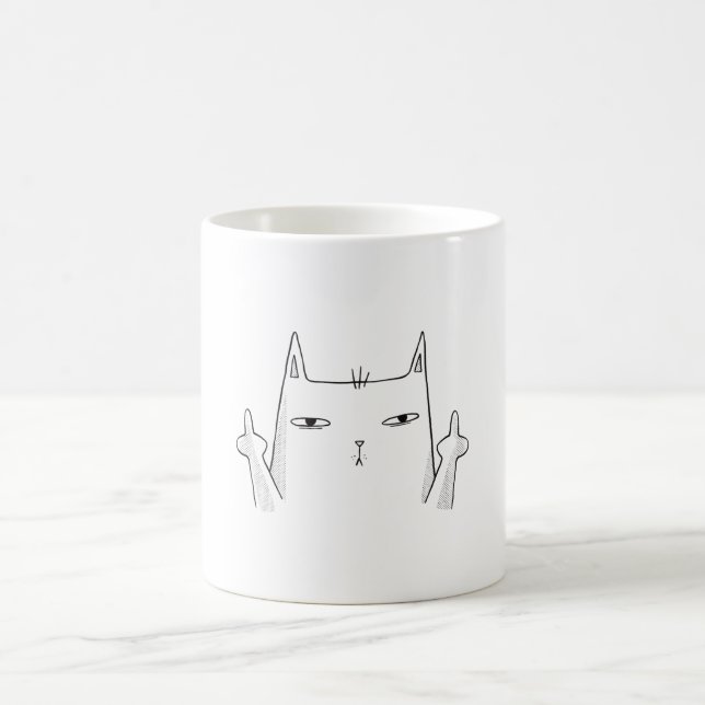 Cat Middle Finger Line Art Coffee Mug (Center)