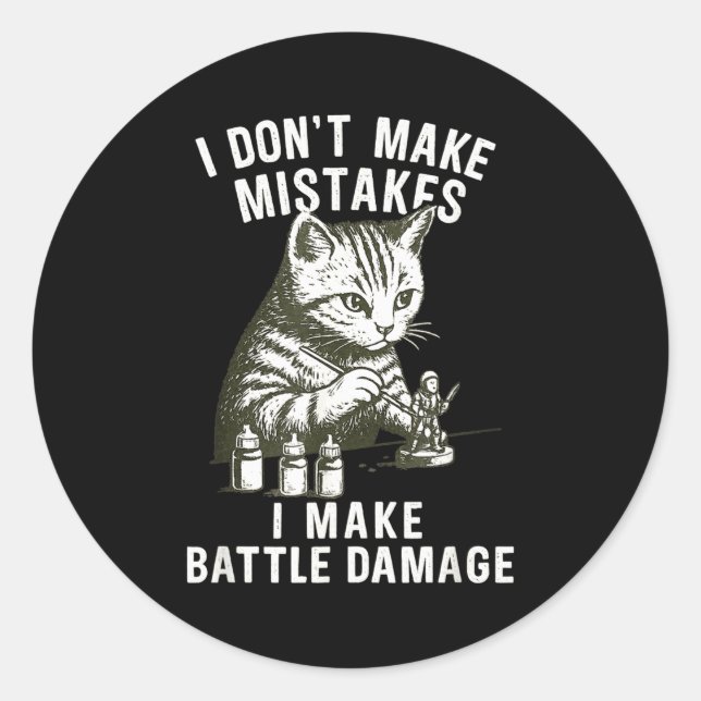 Cat Miniature Painter Battle Damage Funny Miniatur Classic Round Sticker (Front)