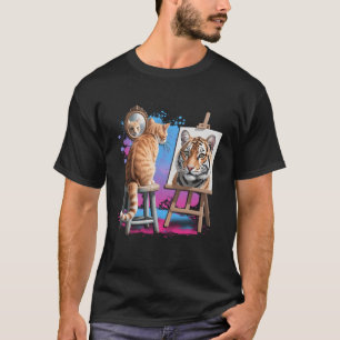Cat Mirror Lion Artistic Animals Lover Graphic Art T-Shirt