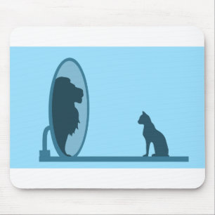 Cat Mirror Lion Reflection Confidence Motivation Mouse Mat