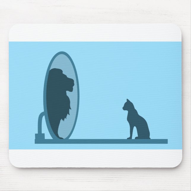 Cat Mirror Lion Reflection Confidence Motivation Mouse Mat (Front)