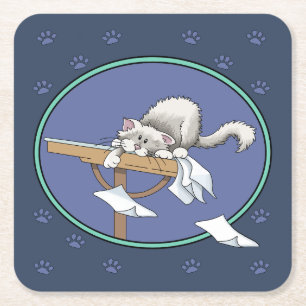 Cat mischief pattern square paper coaster