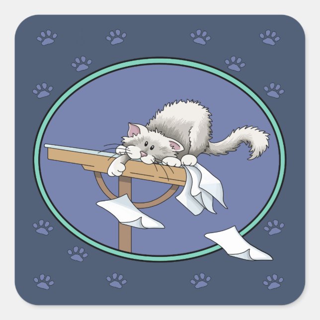 Cat mischief pattern square sticker (Front)
