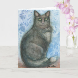 Cat Misterious eyes funky cat greeting card