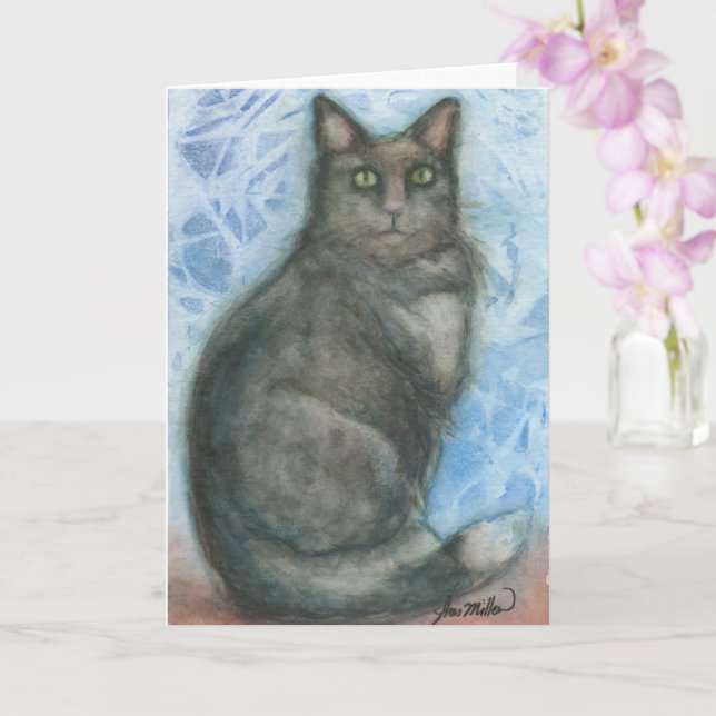 Cat Misterious eyes funky cat greeting card (Orchid)