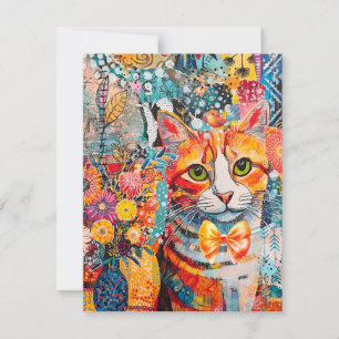Cat Mixed Mixed Paper Collage Greeting Card
