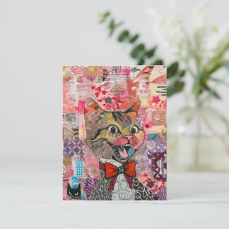 Cat Mixed Mixed Paper Collage Greeting Card