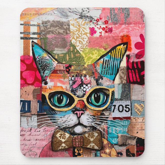 Cat Mixed Mixed Paper Collage  Mouse Mat (Front)