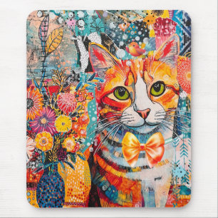 Cat Mixed Mixed Paper Collage Mouse Mat