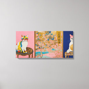 Cat Modern Colourful Wrapped Art Canvas Print
