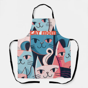 "Cat Mom" Abstract Vector Cats Blue Pink Apron