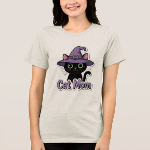 Cat Mom Black Cat Witch Hat Cute Women T-Shirt Cat Tri-Blend Shirt