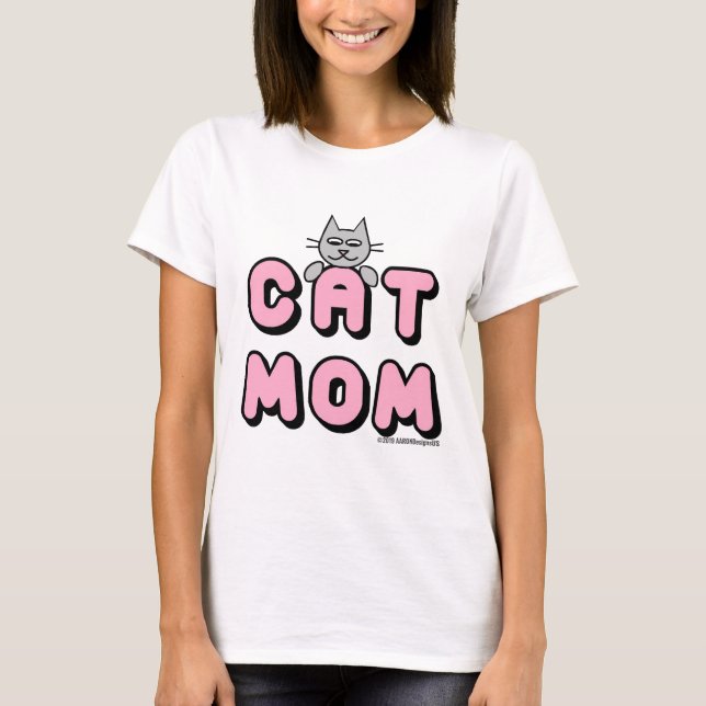 "CAT MOM" Bold Pink Print T-Shirt (Front)