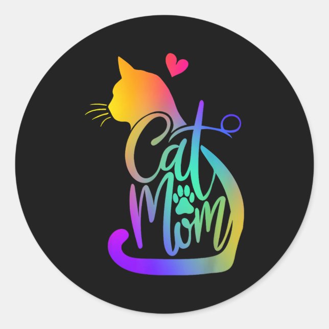 Cat Mom Cat Lover Cute Mother's Day Mama I Love My Classic Round Sticker (Front)