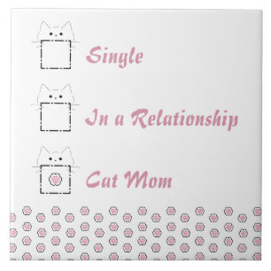 Cat Mom Cute Cat Paw White & Pink Ceramic Tile