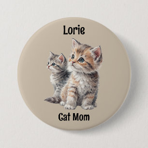 Cat Mom Cute Kitten Watercolor "Name/ID" Design 7.5 Cm Round Badge