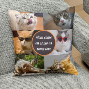 Cat Mom Cute Modern Personalized Pet Photo Collage Cushion
