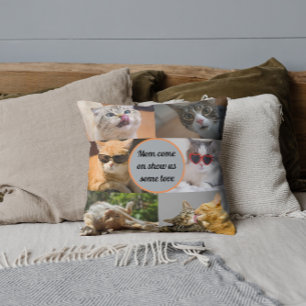 Cat Mom Cute Modern Personalized Pet Photo Collage Cushion