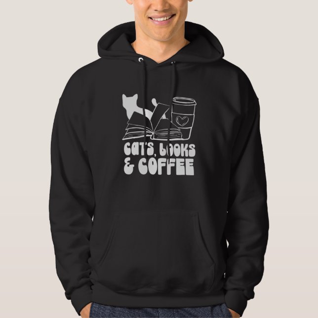 Cat Mom  Cute Retro Cats Books & Coffee Hoodie (Front)