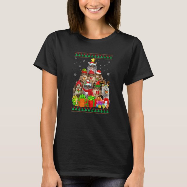Cat Mom Dad Norwegian Forest Cat Christmas Tree Ug T-Shirt (Front)