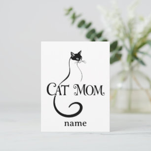 Cat Mom,Elegant Minimalist Black Cat Typography Postcard