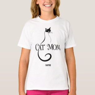 Cat Mom ,Elegant Minimalist Black Cat Typography T-Shirt
