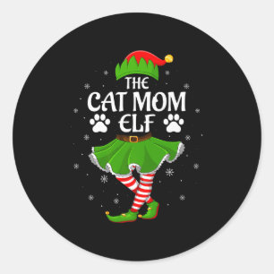 Cat Mom Elf Christmas Family Girls Women Elf Squad Classic Round Sticker