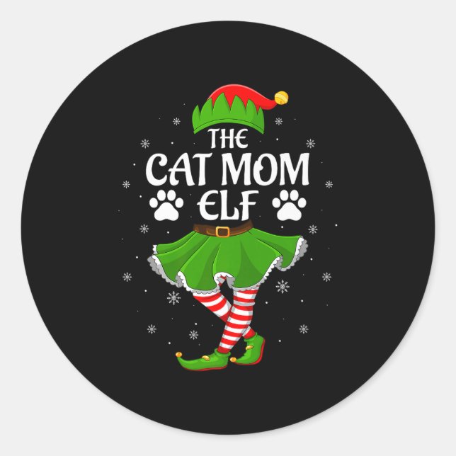 Cat Mom Elf Christmas Family Girls Women Elf Squad Classic Round Sticker (Front)