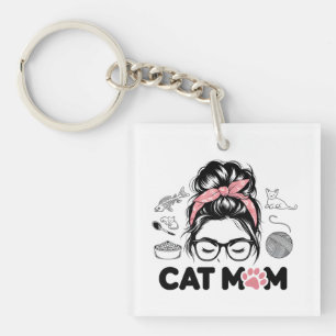 "Cat Mom" Funny Cute Cat Lover Women Key Ring