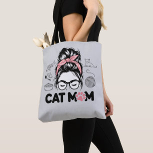 "Cat Mom" Funny Cute Cat Lover Women Tote Bag