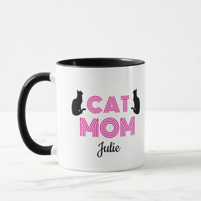 Cat Mom Mug Personalized with Cat Silhouettes (Left)