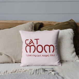 Cat Mom Pet Friends Besties Script Red Pink Custom Cushion
