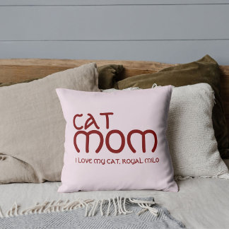 Cat Mom Pet Friends Besties Script Red Pink Custom Cushion