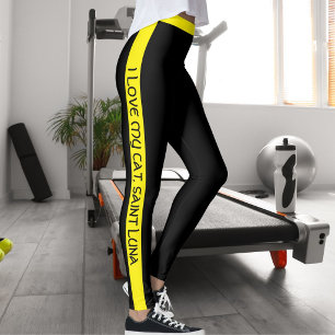 Cat Mom Pet Lover Script Text Yellow Stripes Black Leggings