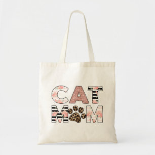 Cat Mom Pink Floral & Leopard Paw Tote Bag
