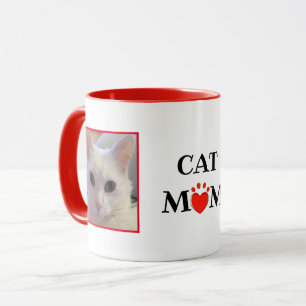 Cat Mom Quote Personalised Photo Red Black Mug