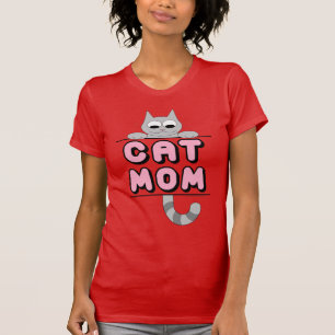 "CAT MOM" Smiling Cartoon Cat T shirt